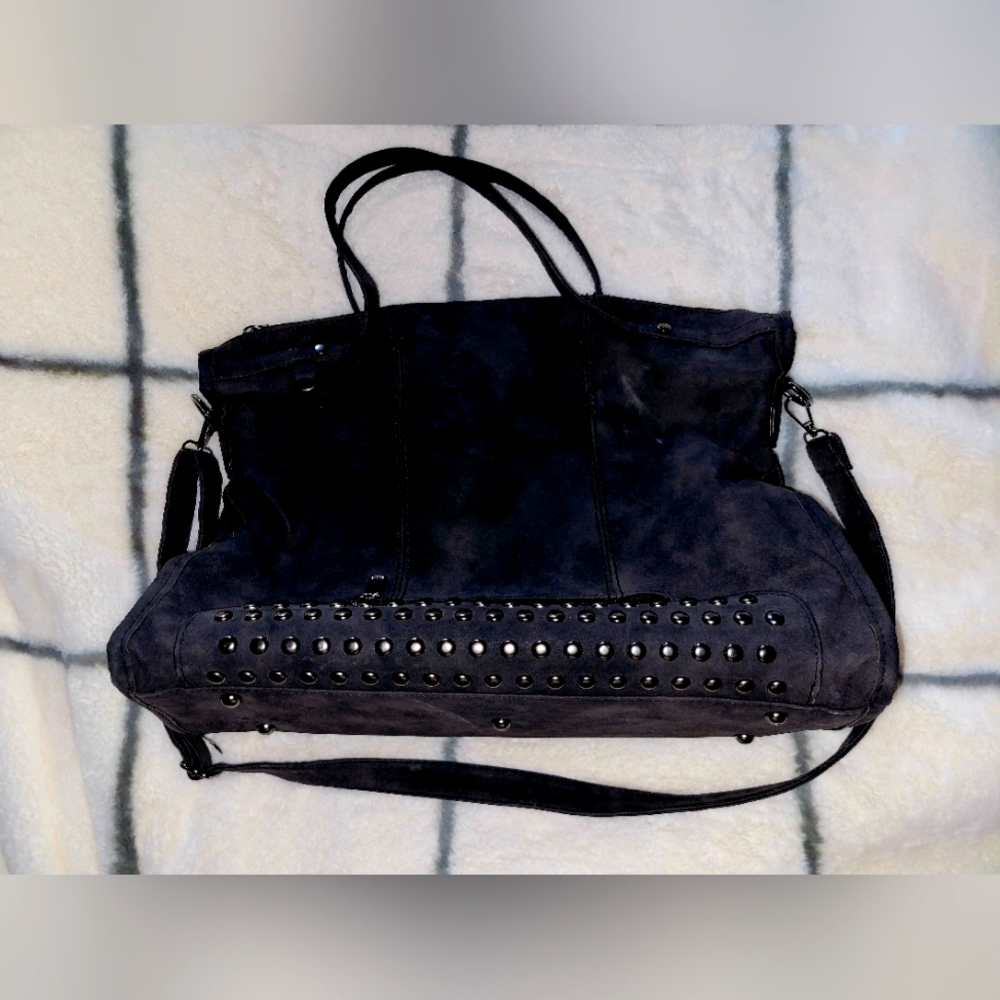 Faux Suede Studded Handbag